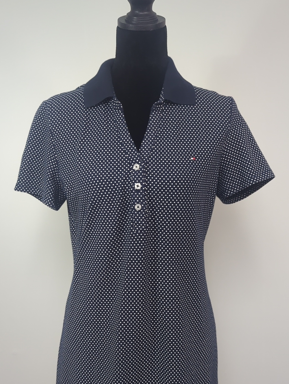 Tommy Hilfiger Polo Dress Size M Navy White Polka Dot Preppy Golf Coastal Casual